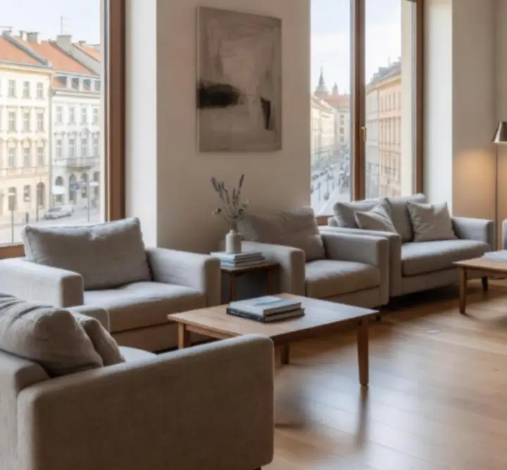 Lounge jellegű, modern belső tér a Pinnacle Session budapesti helyszínén